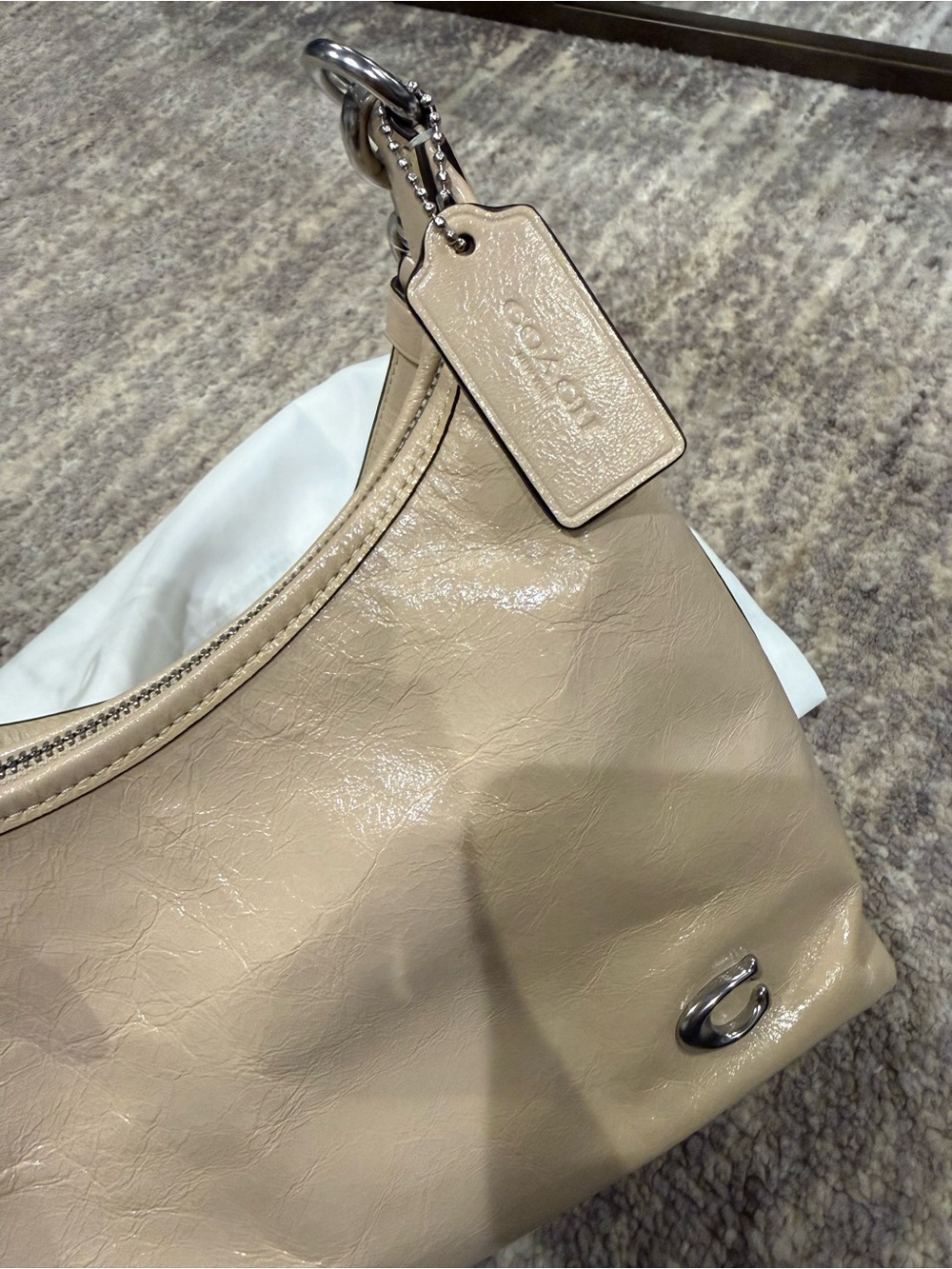 Coach Shiny Pebbled Leather Shoulder Bag in Beige - Picture 5 of 5